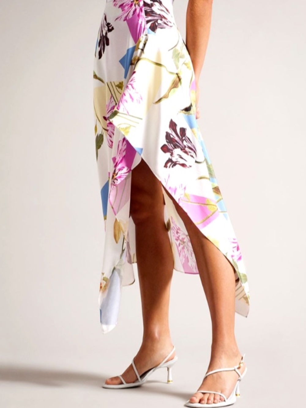 Unworn Ted Baker Saphiya Asymmetrical Floral Print Midi Skirt
